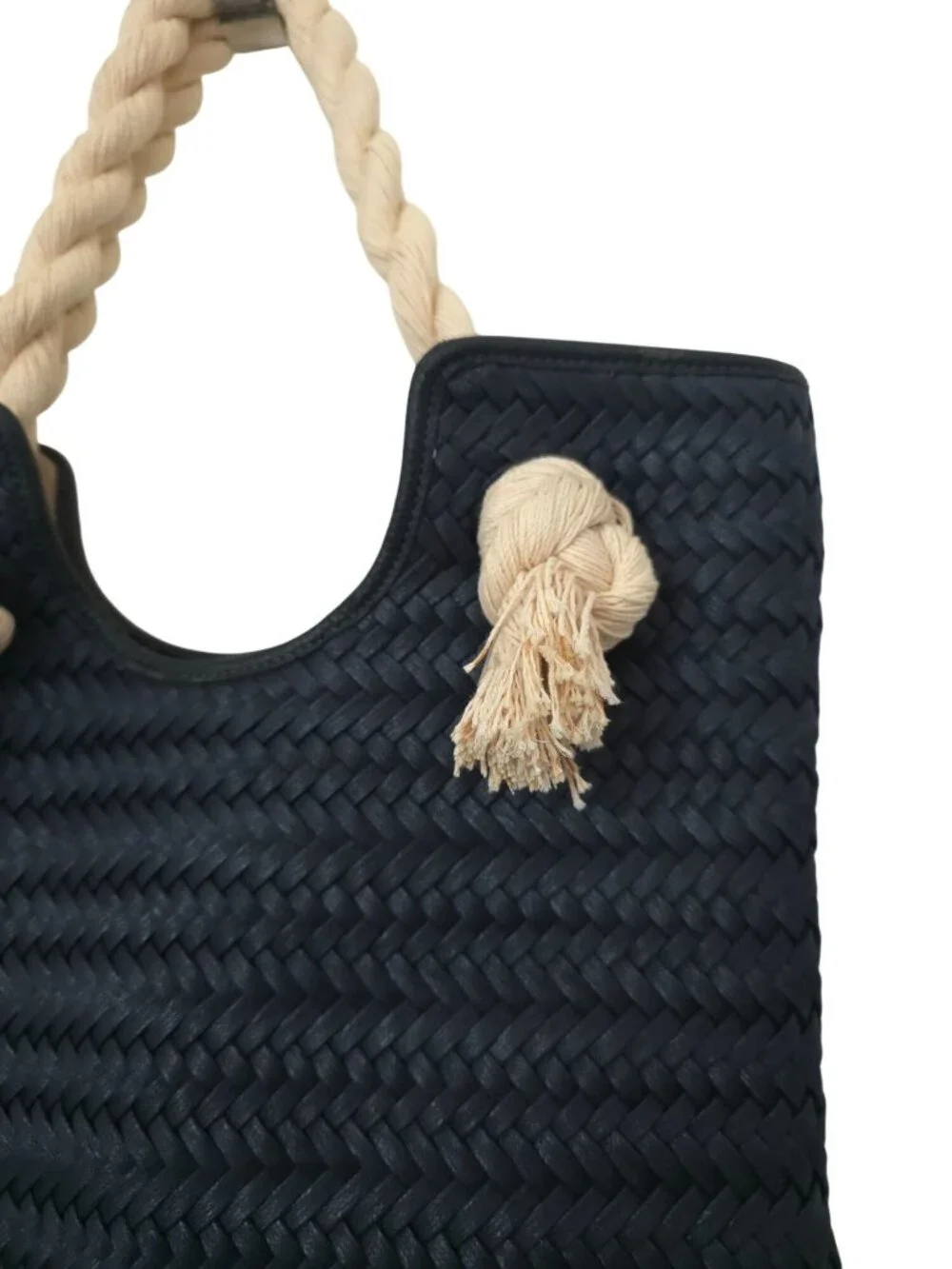 Talbots Woven Braid Nautical Rope Resort Beach Pool Navy Blue Tote Bag